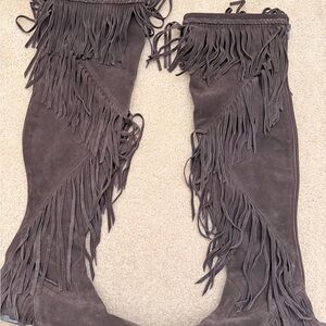 Sam Edelman Brown Suede Fringe Over the Knee Boots